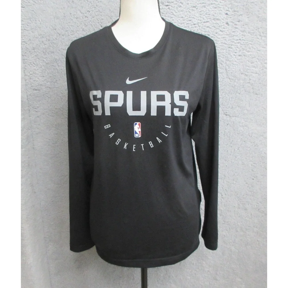 San Antonio Spurs Shirt Boys Large Black NBA Basketball Long Sleeve Dri Fit Nike